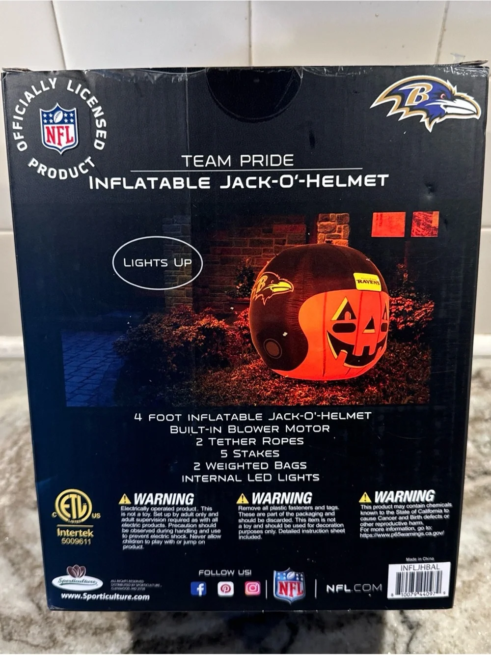 NFL Team Baltimore Ravens 4 Foot Inflatable Jack O'helmet By Sporticulture NIB